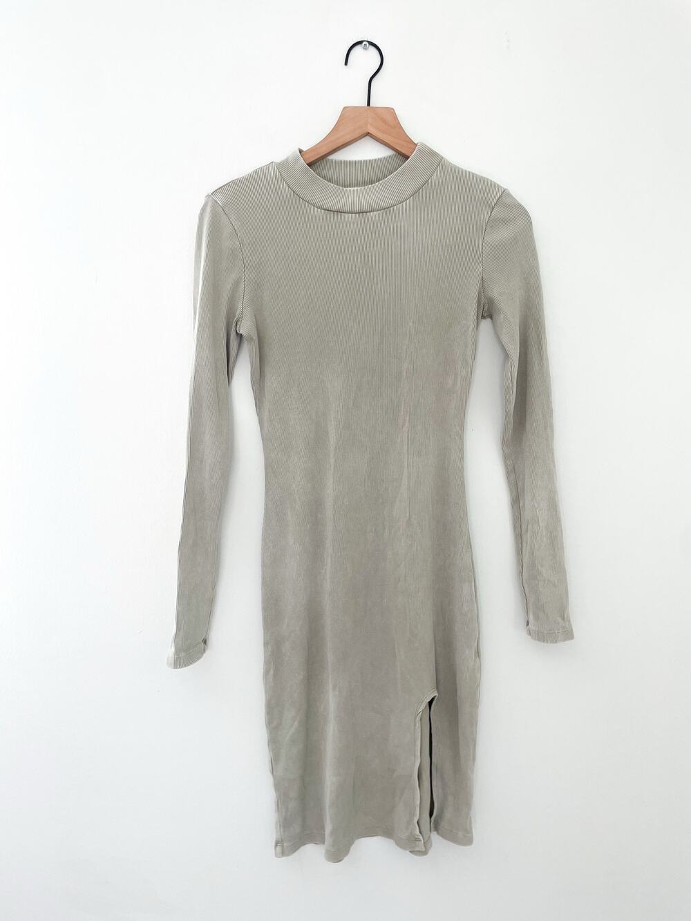 Young Fabulous & Broke Ribbed Long Sleeve Bodycon Dress Size Small Olive Gray